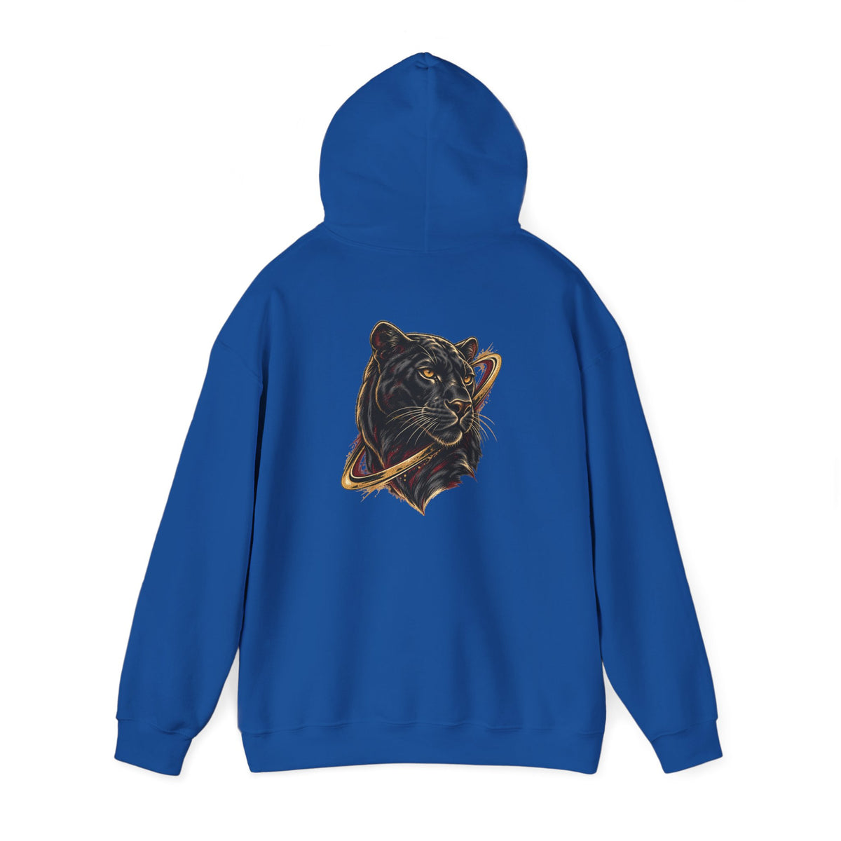 Royal Blue Avrath graphic hooded sweatshirt, back angled view