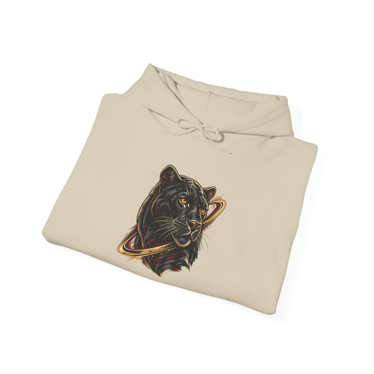 Sand Avrath graphic hooded sweatshirt, folded fabric and print detail