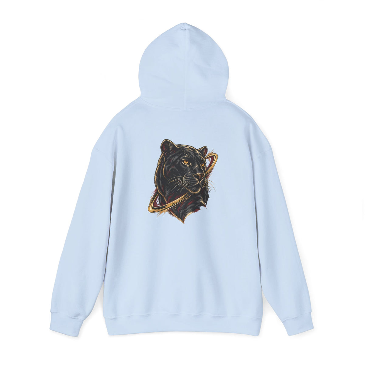 Light Blue Avrath graphic hooded sweatshirt, back angled view