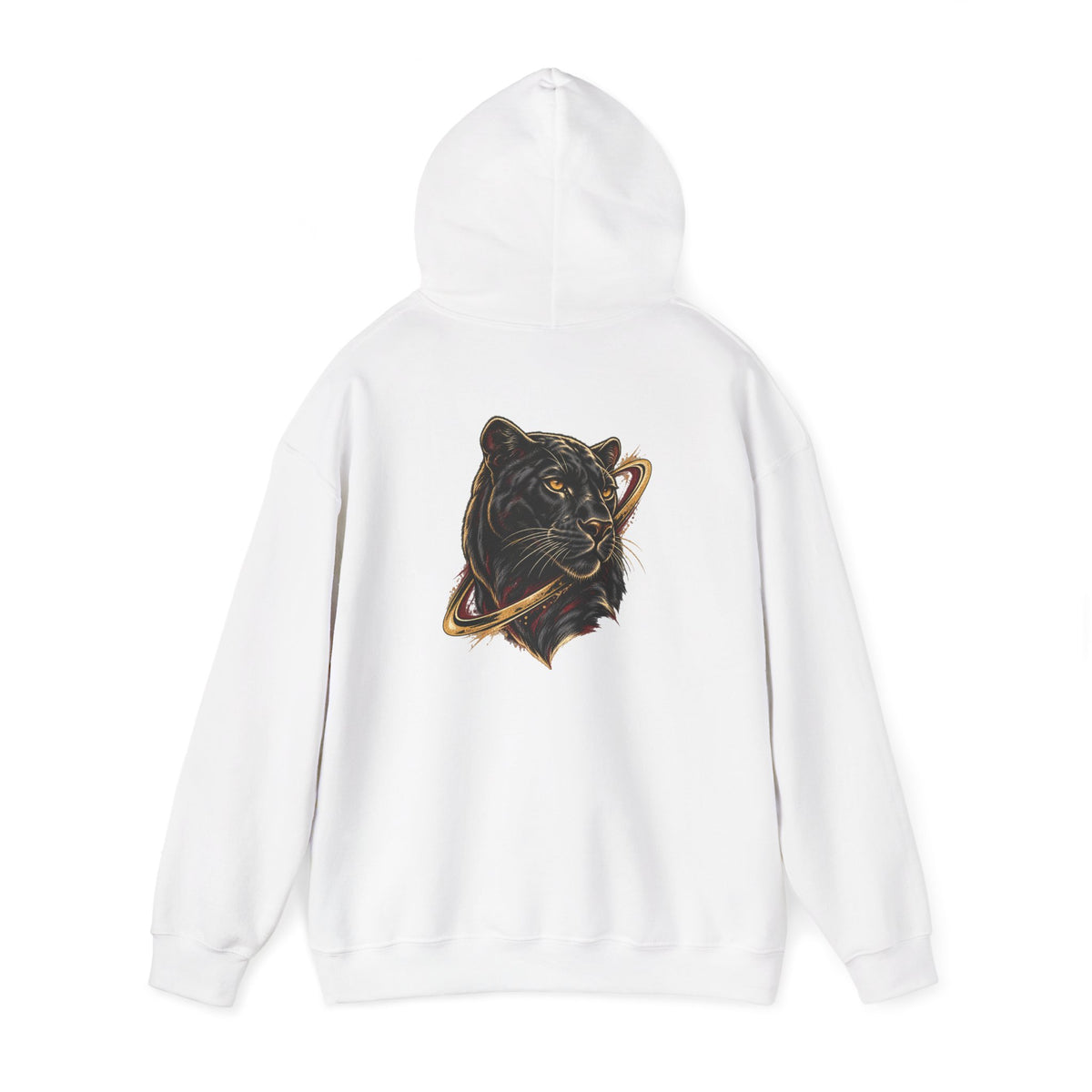 White Avrath graphic hooded sweatshirt, back angled view