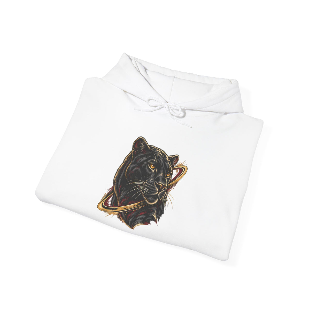 White Avrath graphic hooded sweatshirt, folded fabric and print detail