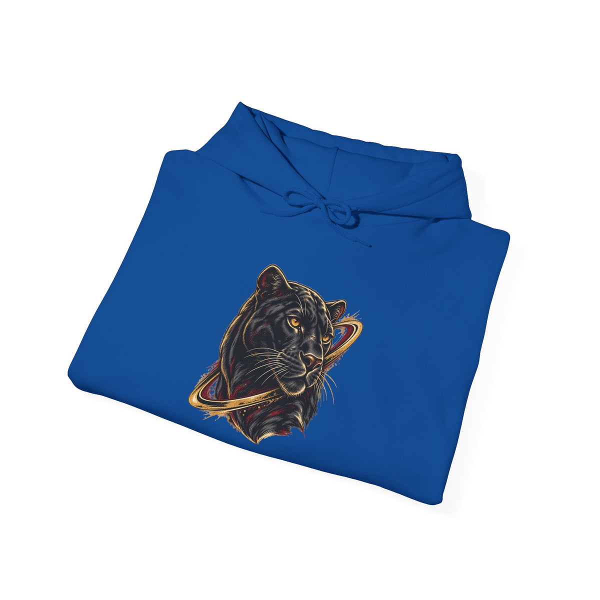 Royal Blue Avrath graphic hooded sweatshirt, folded fabric and print detail