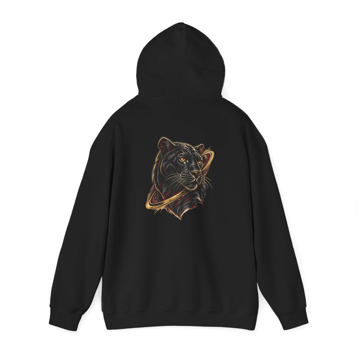 Black Avrath graphic hooded sweatshirt, back angled view