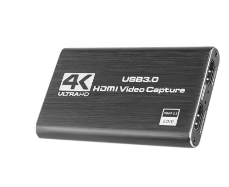 Angled front view of black 4K HDMI USB 3.0 video capture card