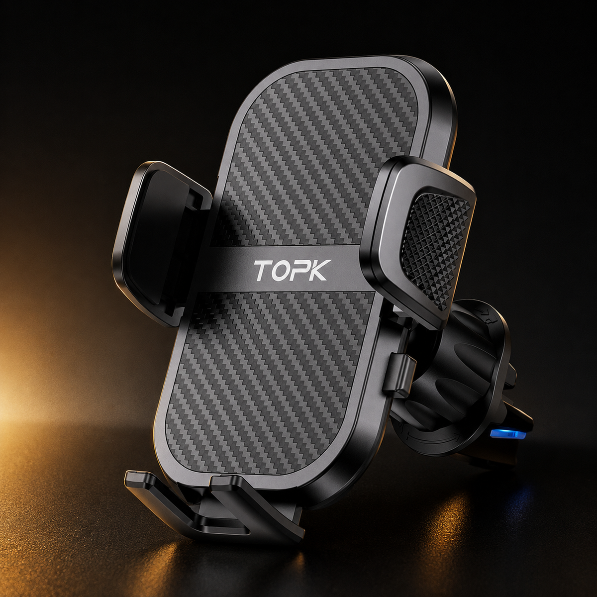 Premium black adjustable universal car phone holder with carbon-fibre pattern