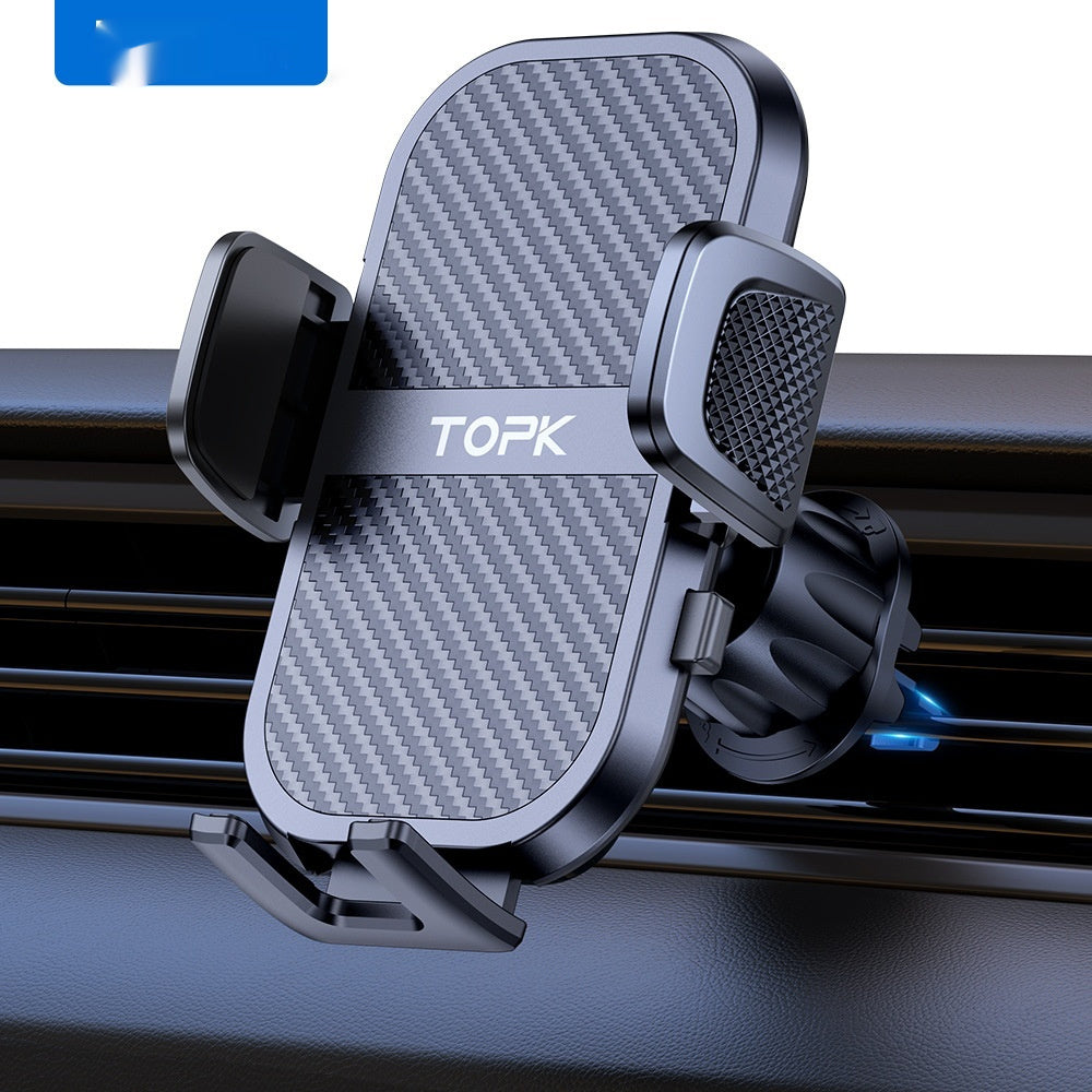 Black adjustable universal car phone holder installed on an air vent
