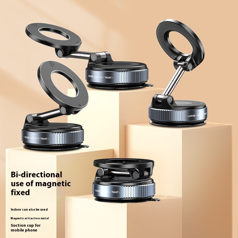 Black vacuum magnetic phone holder shown in several folded and upright viewing positions
